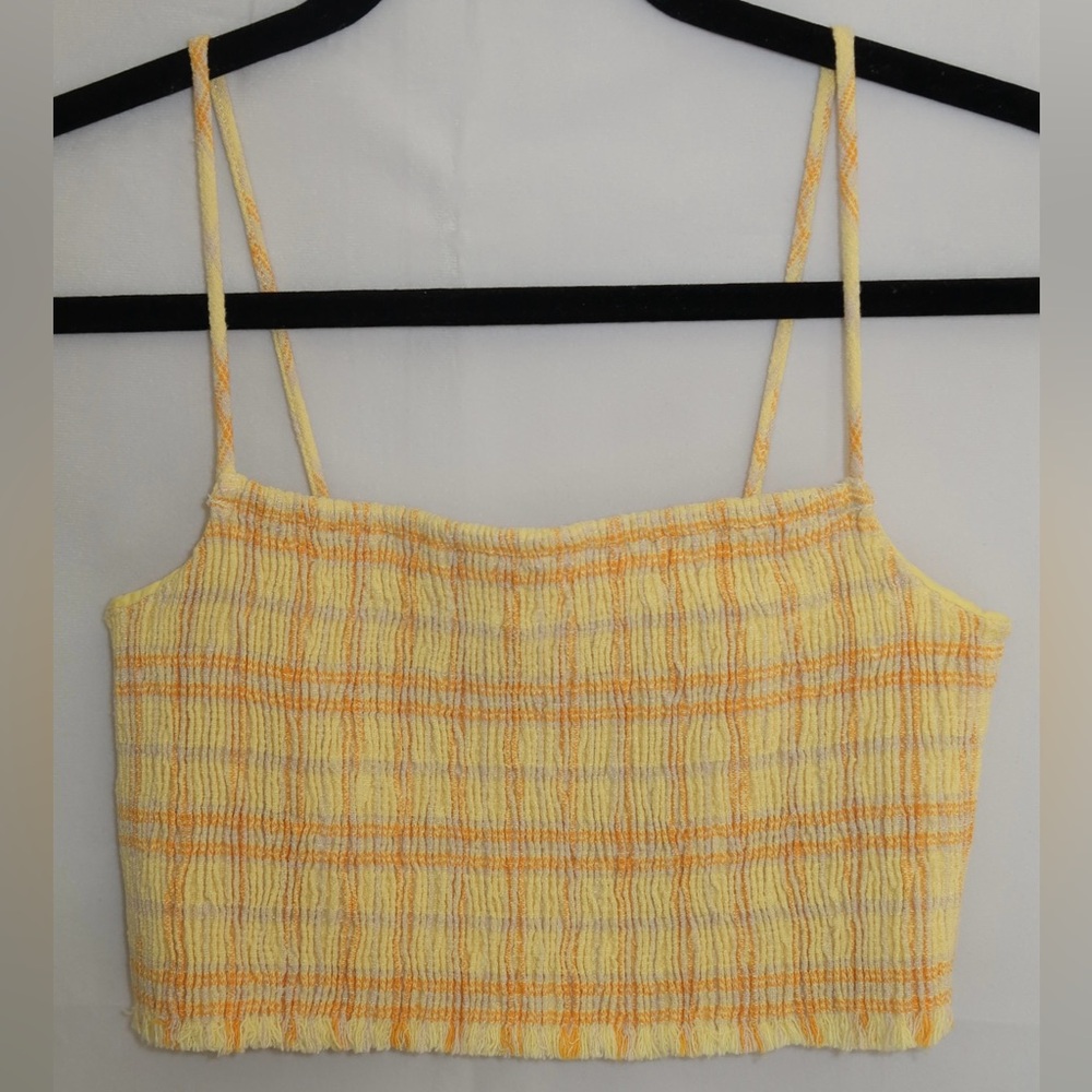Zara Gingham Yellow Ribbed Crop Tank Top Medium
